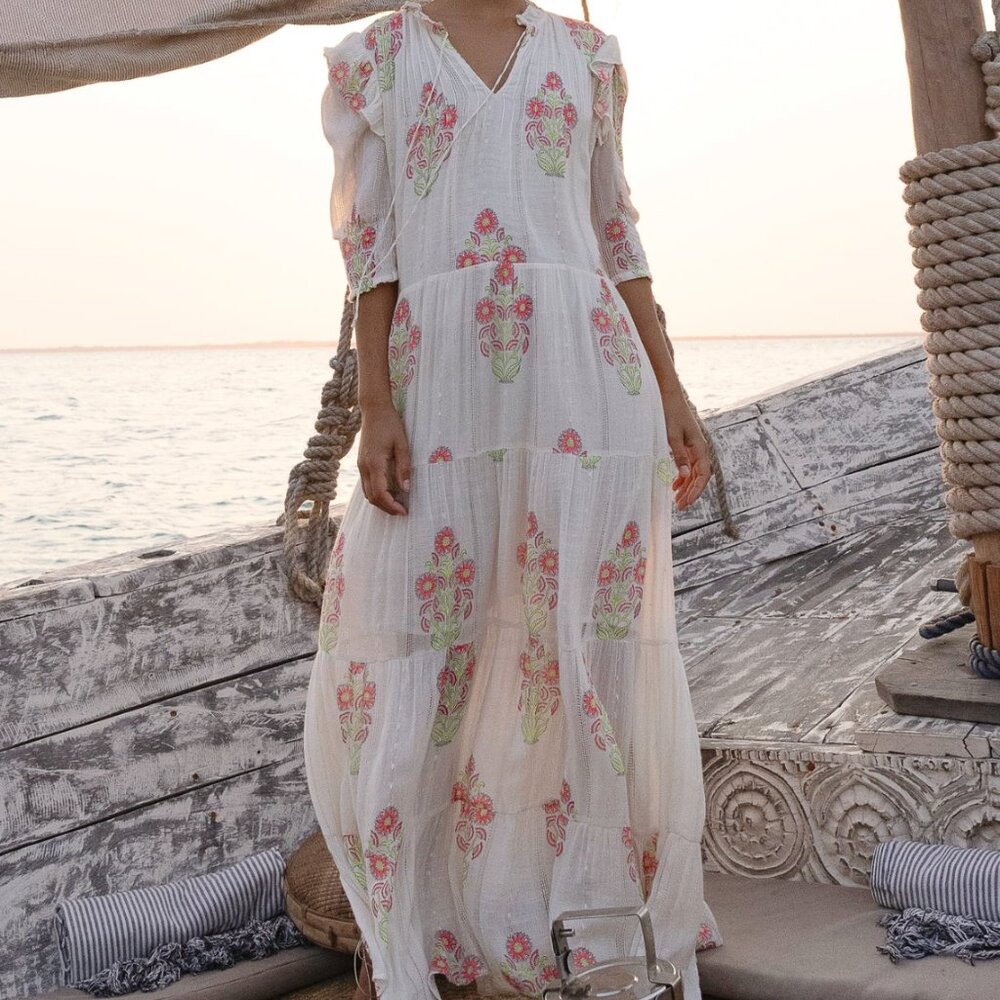 Oliphant Pintuck Ruffle Maxi dress - XXS - in Algarve Pink